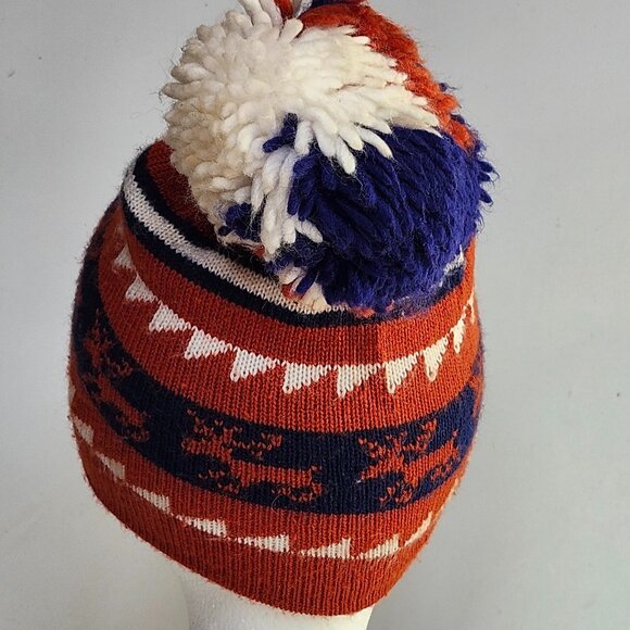 VINTAGE FERSTEN POM POM TOQUE REINDEER TRI COLOUR KIDS - Picture 2 of 6